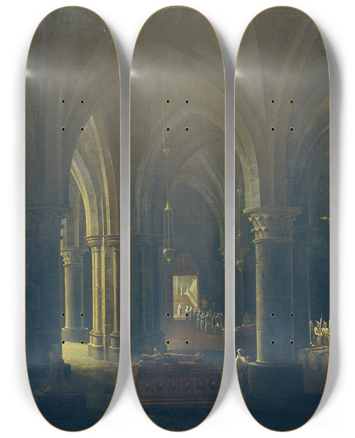 Triptych art skateboard deck of Antonio De Pian Gotisches Gruftgewlbe by Antonio de Pian (1784-1851)