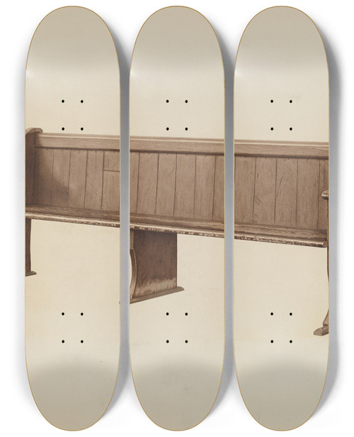 Triptych art skateboard deck of Randolph Atkinson Church Pew by Randolph Atkinson