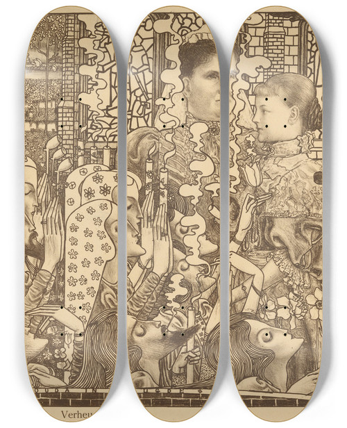 Triptych art skateboard deck of Jan Toorop Verheugd Gouda by Jan Toorop (1858-1928)