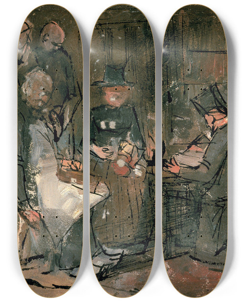 Triptych art skateboard deck of Jan Toorop At The Lawyers Office Study by Jan Toorop (1858-1928)