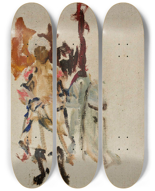 Triptych art skateboard deck of Jan Cigliski Turkestan Sketch Of An Inhabitant Of Bukhara From The Journey To Turkestan by Jan Ciaglinski (1858-1913)