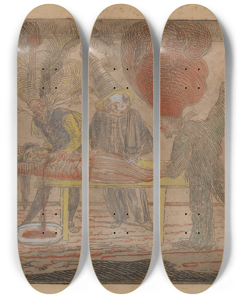 Triptych art skateboard deck of James Ensor The Assassination by James Ensor (1860-1949)