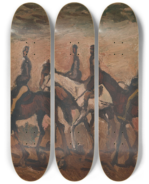 Triptych art skateboard deck of Cyprin Majernk Jazdeck Hliadka by Cyprian Majernik (1909-1945)