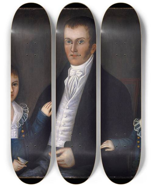 Triptych art skateboard deck of Joshua Johnson John Jacob Anderson And Sons John And Edward by Joshua Johnson (1758-1829)