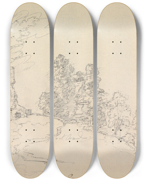 Triptych art skateboard deck of James Moore Berry Pomeroy Castle Devon England by James Moore (1762-1799)