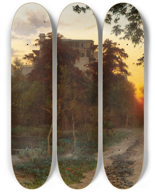 Triptych art skateboard deck of August Lhr Castillo De Chapultepec_2 by August Lohr (1842-1920)
