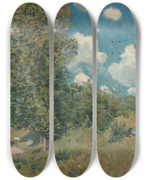 Triptych art skateboard deck of Alfred Sisley The Road From Versailles To Saintgermain by Alfred Sisley (1840-1899)