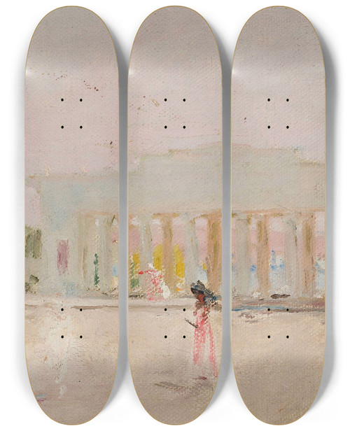 Triptych art skateboard deck of Jan Cigliski Sevastopol Counts Quay From The Journey To Turkestan by Jan Ciaglinski (1858-1913)