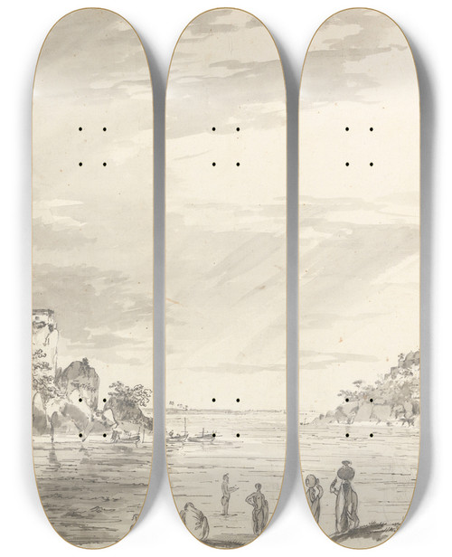 Triptych art skateboard deck of William Hodges Original Drawings For Choix De Vues De Linde And Others Pl15 by William Hodges (1744-1797)