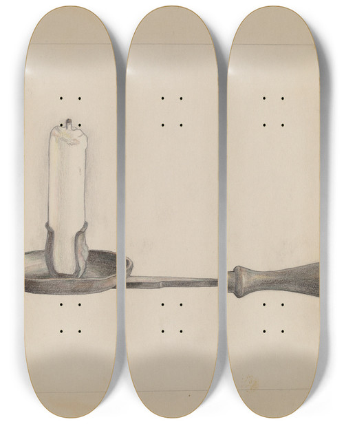 Triptych art skateboard deck of Janet Riza Candlestick_5 by Janet Riza (20-)