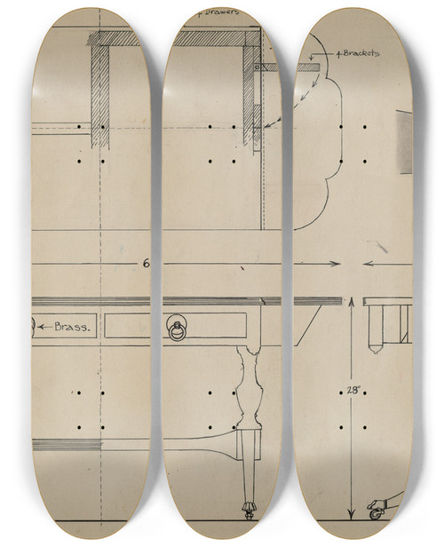 Triptych art skateboard deck of Isidore Sovensky Sofa Table by Isidore Sovensky
