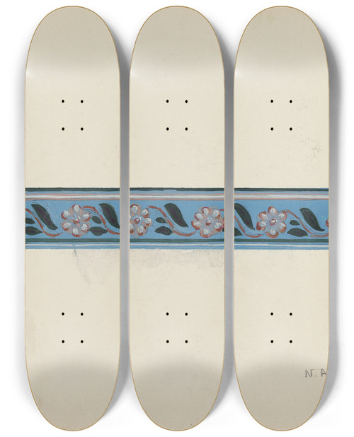 Triptych art skateboard deck of Nicholas Acampora Wall Paper Border On Bandbox Lid by Nicholas Acampora