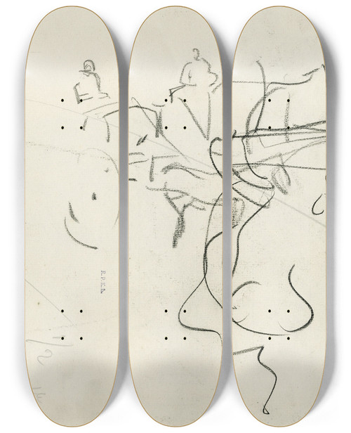 Triptych art skateboard deck of Isaac Israls Dame Met Grote Hoed Op Cafterras Halffiguur by Isaac Israels (1865-1934)