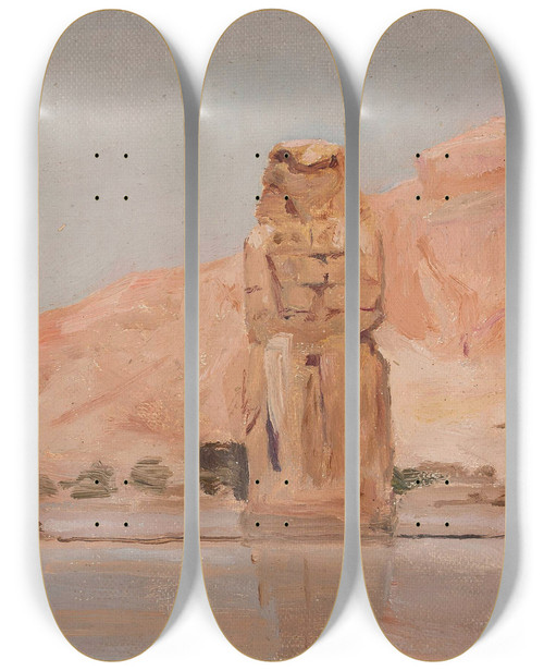 Triptych art skateboard deck of Jan Cigliski Two Statues From The Journey To Egypt by Jan Ciaglinski (1858-1913)