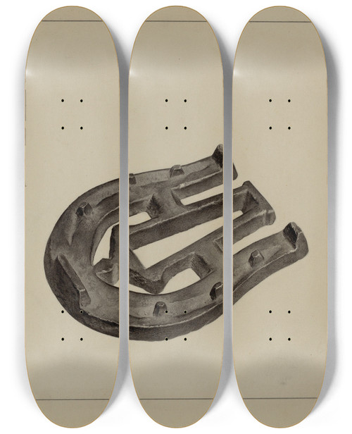 Triptych art skateboard deck of Helen Hobart Flat Iron Holder_1 by Helen Hobart