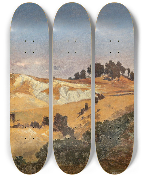 Triptych art skateboard deck of Ludwig Hans Fischer Partie Bei Olevano by Ludwig Hans Fischer (1848-1915)