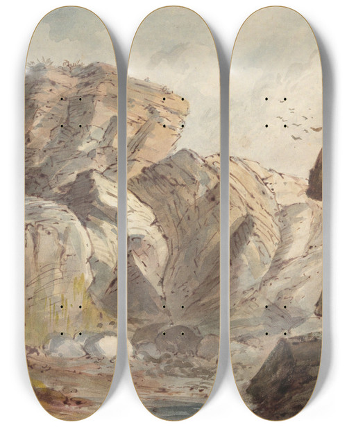 Triptych art skateboard deck of Truman Seymour Rockylandscape by Truman Seymour (1824-1891)