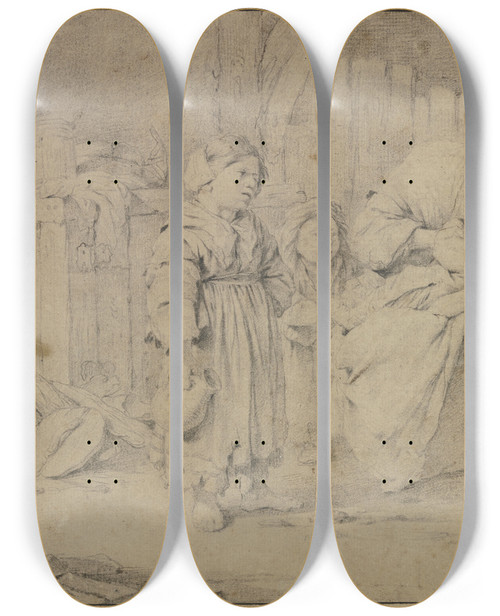 Triptych art skateboard deck of Cornelis Pietersz Bega Stillende Mutter Umgeben Von Drei Weiteren Kindern by Cornelis Pietersz Bega (1631-1664)