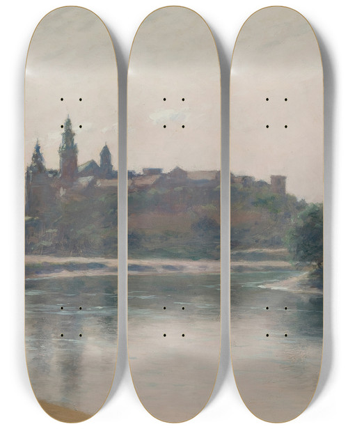 Triptych art skateboard deck of Stanisaw Witkiewicz Wawel From The Vistula Side by Stanislaw Witkiewicz (1851-1915)