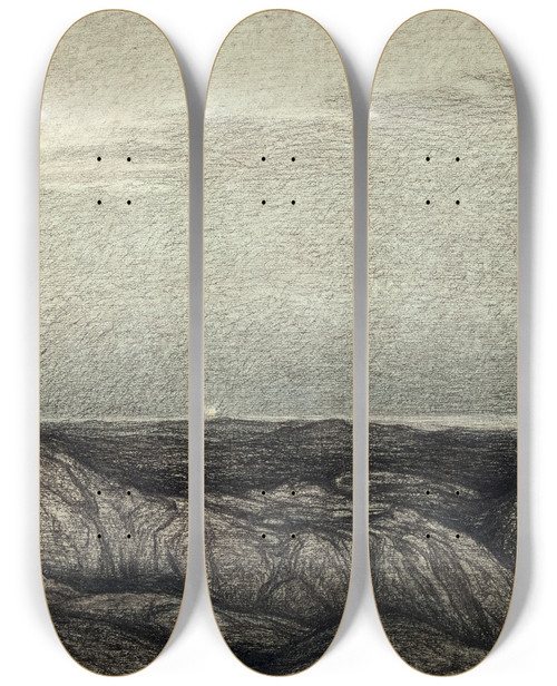 Triptych art skateboard deck of Karl Nordstrm Evening At The Vantage Point by Karl Nordstrom (1855-1923)