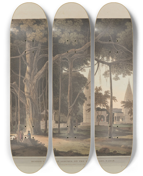 Triptych art skateboard deck of Thomas Daniell Oriental Scenery Pl19 by Thomas Daniell (1749-1840)