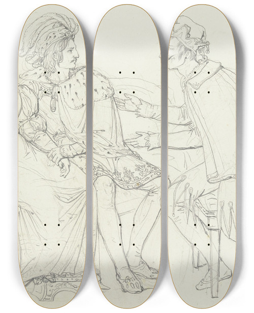 Triptych art skateboard deck of Friedrich Mosbrugger  Ein Paar Auf Einem Sofa Unterhlt Sich Mit Einem Narren by Friedrich Mosbrugger (1804-1830)