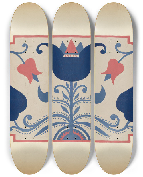 Triptych art skateboard deck of American 20Th Century Study For Proposed Portfolio Decorated Chests Of Rural Pennsylvania_6 by American 20Th Century