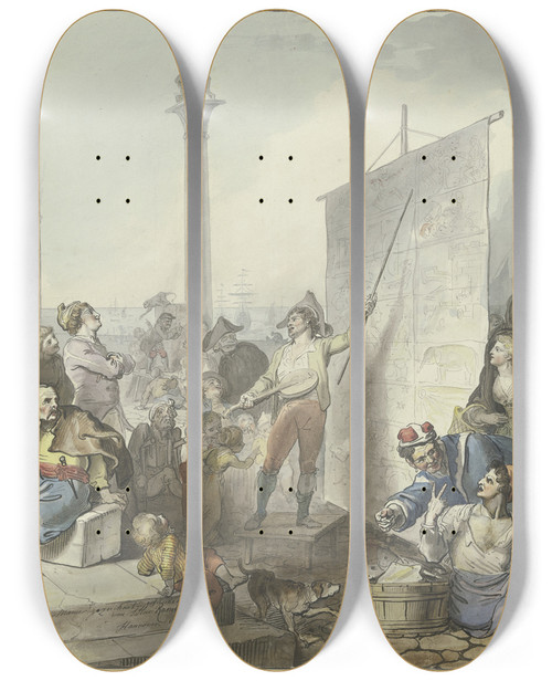 Triptych art skateboard deck of Johann Heinrich Ramberg Bnkelsnger Auf Der Piazetta In Venedig_2 by Johann Heinrich Ramberg (1763-1840)