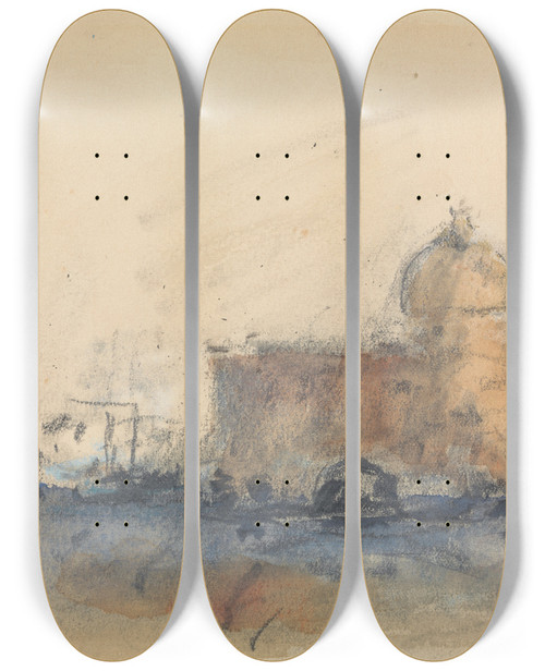 Triptych art skateboard deck of Hercules Brabazon Brabazon Venice_1 by Hercules Brabazon Brabazon (1821-1906)