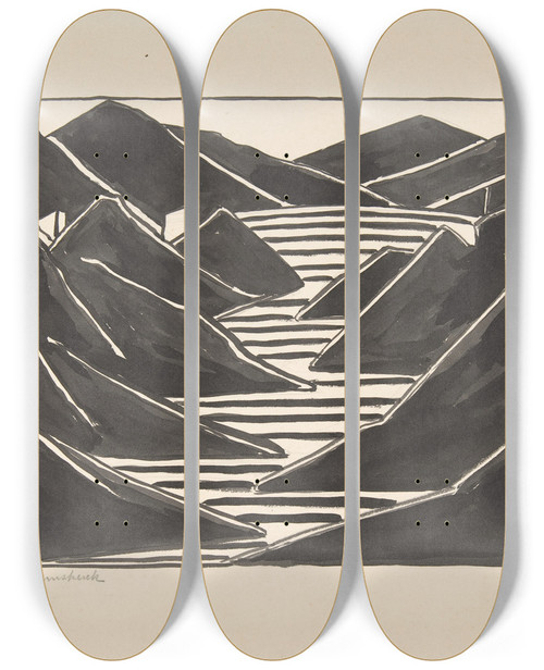 Triptych art skateboard deck of Jacoba Van Heemskerck Composition Fjord by Jacoba Van Heemskerck (1876-1923)