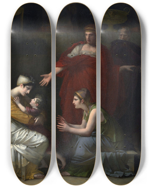 Triptych art skateboard deck of Pierrepaul Prudhon Andromache And Astyanax_1 by Pierre-Paul Prud'hon (1758-1823)