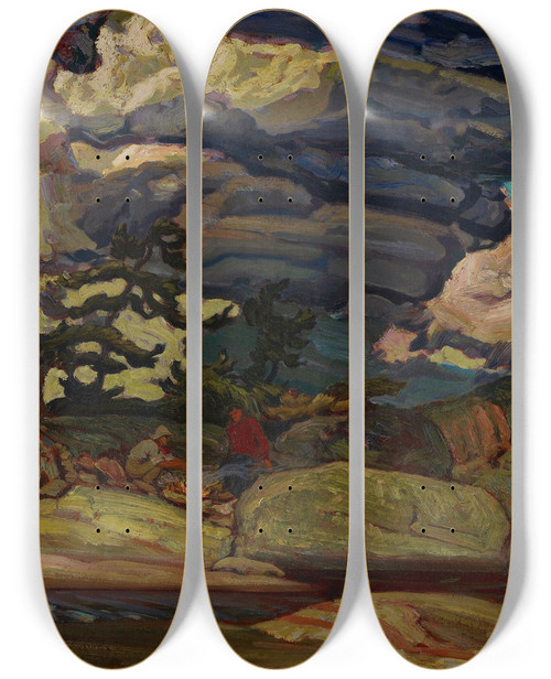 Triptych art skateboard deck of James Edward Hervey Macdonald The Elements by James Edward Hervey Macdonald (1873-1932)