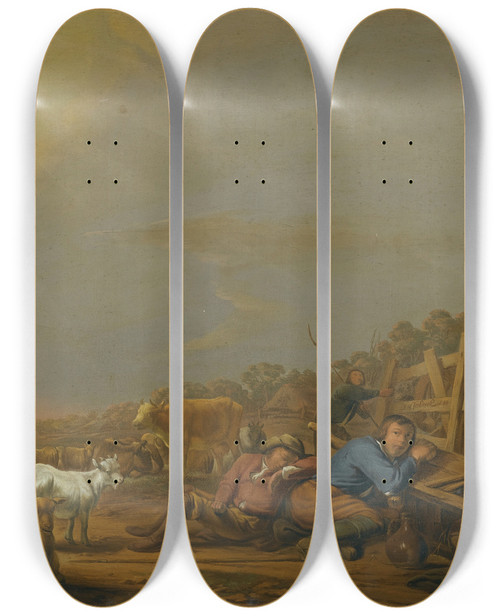 Triptych art skateboard deck of Jan Van Ossenbeeck The Annunciation To The Shepherds by Jan Van Ossenbeeck (1624-1674)