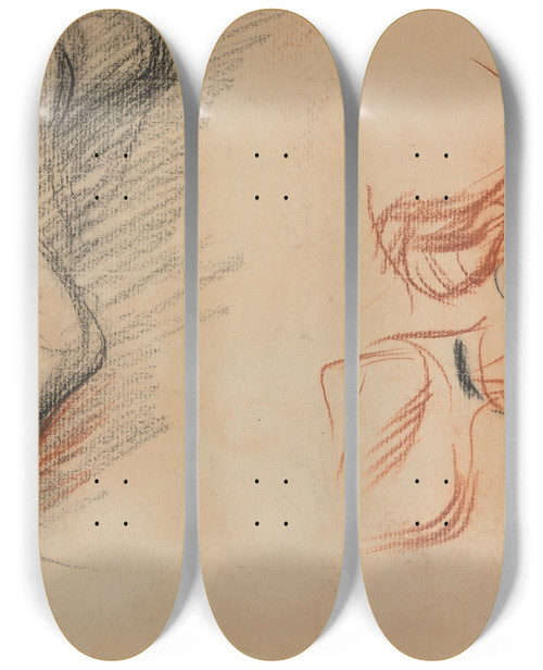 Triptych art skateboard deck of Jeanlouis Forain Figure Sketches by Jean Louis Forain (1852-1931)
