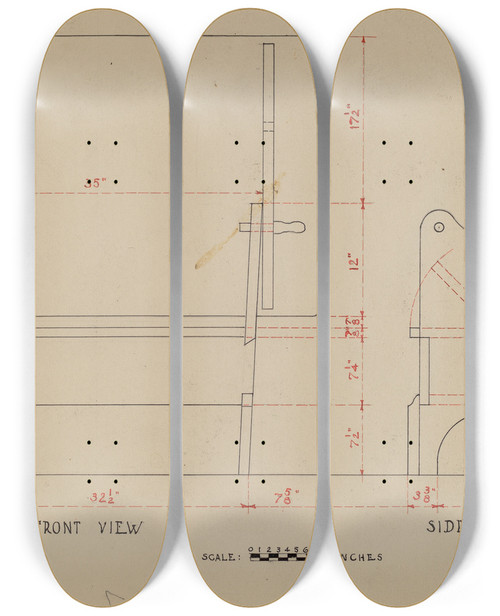 Triptych art skateboard deck of B Holstgrubbe Settletable by B. Holst-Grubbe