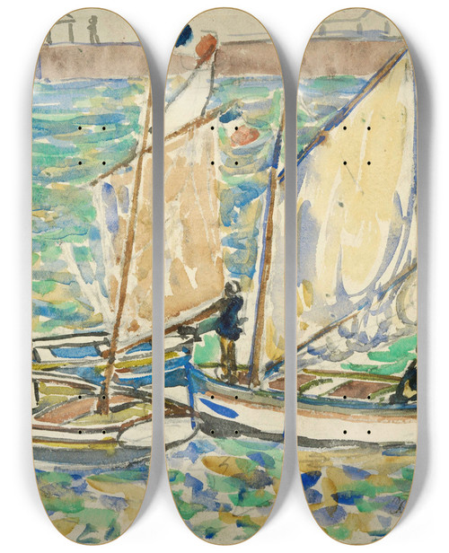 Triptych art skateboard deck of Maurice Prendergast St Malo_1 by Maurice Prendergast (1858-1924)