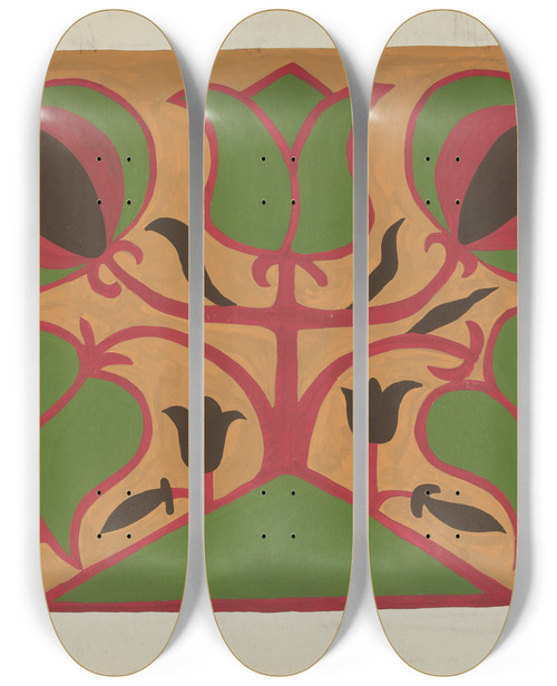 Triptych art skateboard deck of American 20Th Century Study For Proposed Portfolio Decorated Chests Of Rural Pennsylvania_12 by American 20Th Century