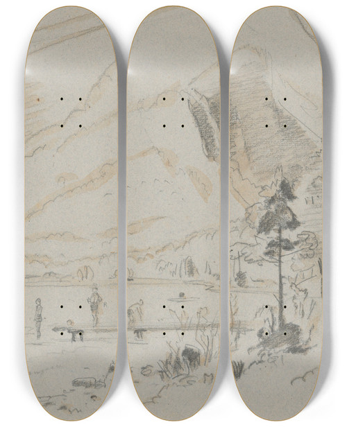 Triptych art skateboard deck of Jan Nowopack By A Lake by Jan Nowopacky