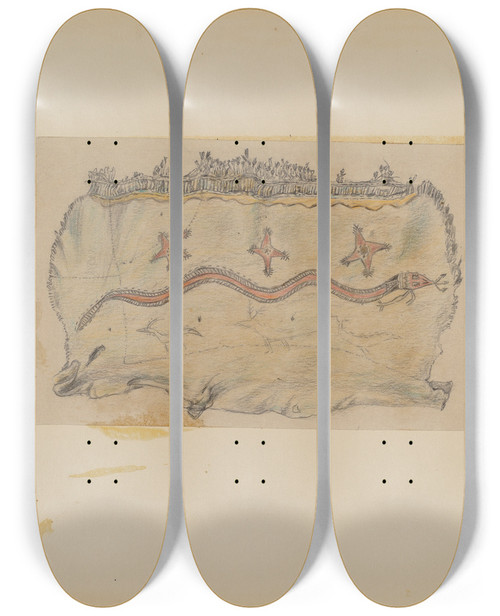 Triptych art skateboard deck of Mary Berner Ceremonial Apron by Mary Berner