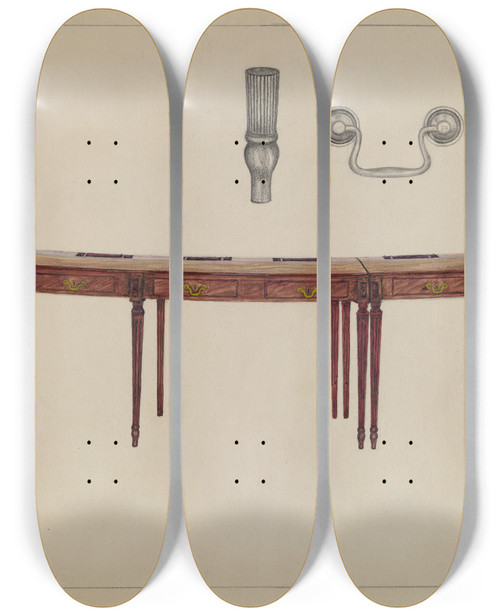 Triptych art skateboard deck of Rollington Campbell Desk In Two Sections Used By Members Of Congress by Rollington Campbell