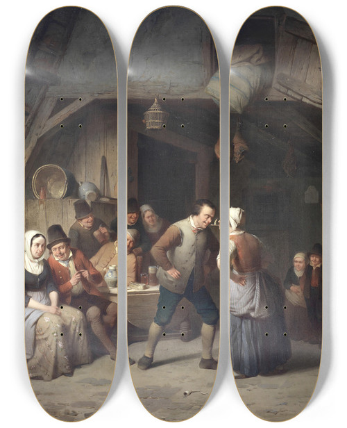 Triptych art skateboard deck of Charles Venneman Passing The Candle_1 by Charles Venneman (1802-1875)