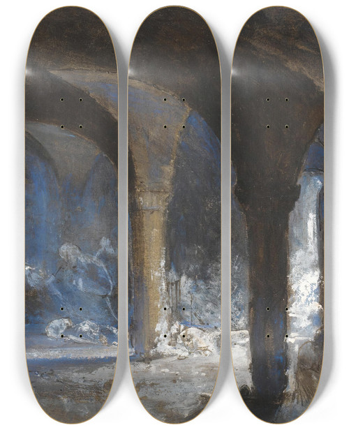 Triptych art skateboard deck of William James Mller Crypt Of The Bishops Palace During The Bristol Riots by William James Muller (1812-1845)