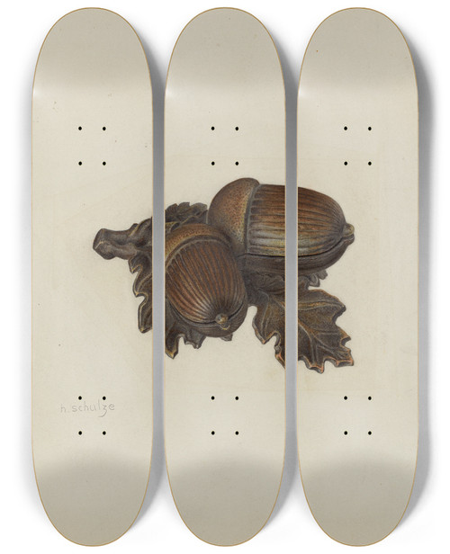 Triptych art skateboard deck of Herman Schulze Pin Tray by Herman Schulze