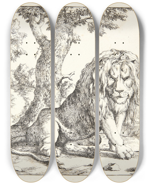 Triptych art skateboard deck of Marcus De Bye Siddende Lve by Marcus de Bye (1638-1688)