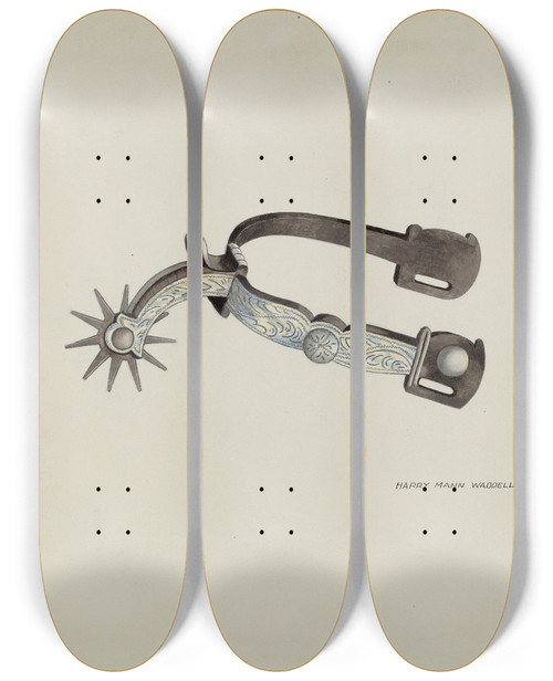 Triptych art skateboard deck of Harry Mann Waddell Spur_1 by Harry Mann Waddell (1876-1956)