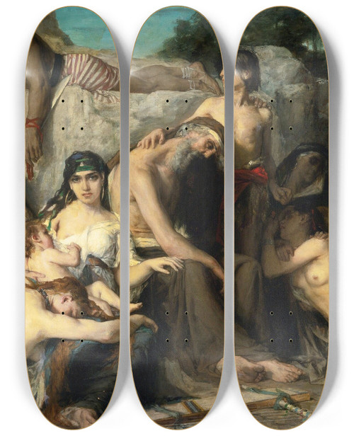 Triptych art skateboard deck of Lon Franois Comerre The Captivity Of The Jews In Babylon by Leon Francois Comerre (1850-1916)