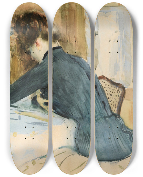 Triptych art skateboard deck of Paul Csar Helleu Profile Portrait Of A Young Lady by Paul Cesar Helleu (1859-1927)