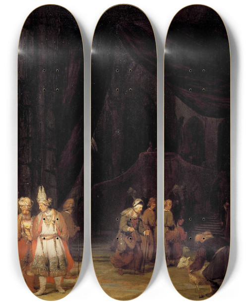 Triptych art skateboard deck of Aert De Gelder The Forecourt Of A Temple by Aert de Gelder (1645-1727)