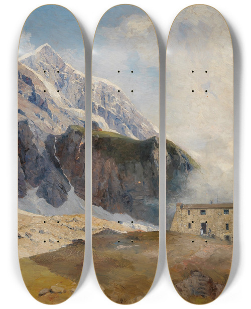 Triptych art skateboard deck of Marie Egner View To The Mainzer Htte Hohen Tauern With Groen Wiesbachhorn In The Background by Marie Egner (1850-1940)
