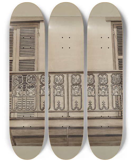 Triptych art skateboard deck of Lucien Verbeke Cast Iron Balcony Rail_2 by Lucien Verbeke